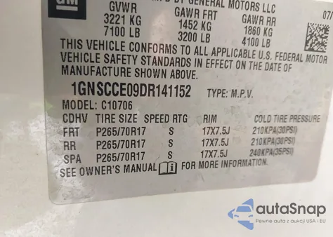 2013 Chevrolet Tahoe Ltz z USA, uszkodzony, nr VIN 1GNSCCE09DR141152